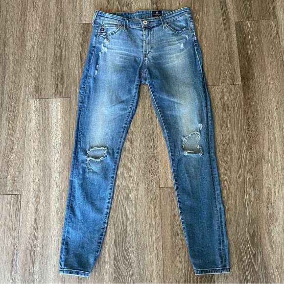 AG Adriano Goldschmied Legging Ankle Skinny Jeans Blue Destructed Distressed 28 - Picture 8 of 16